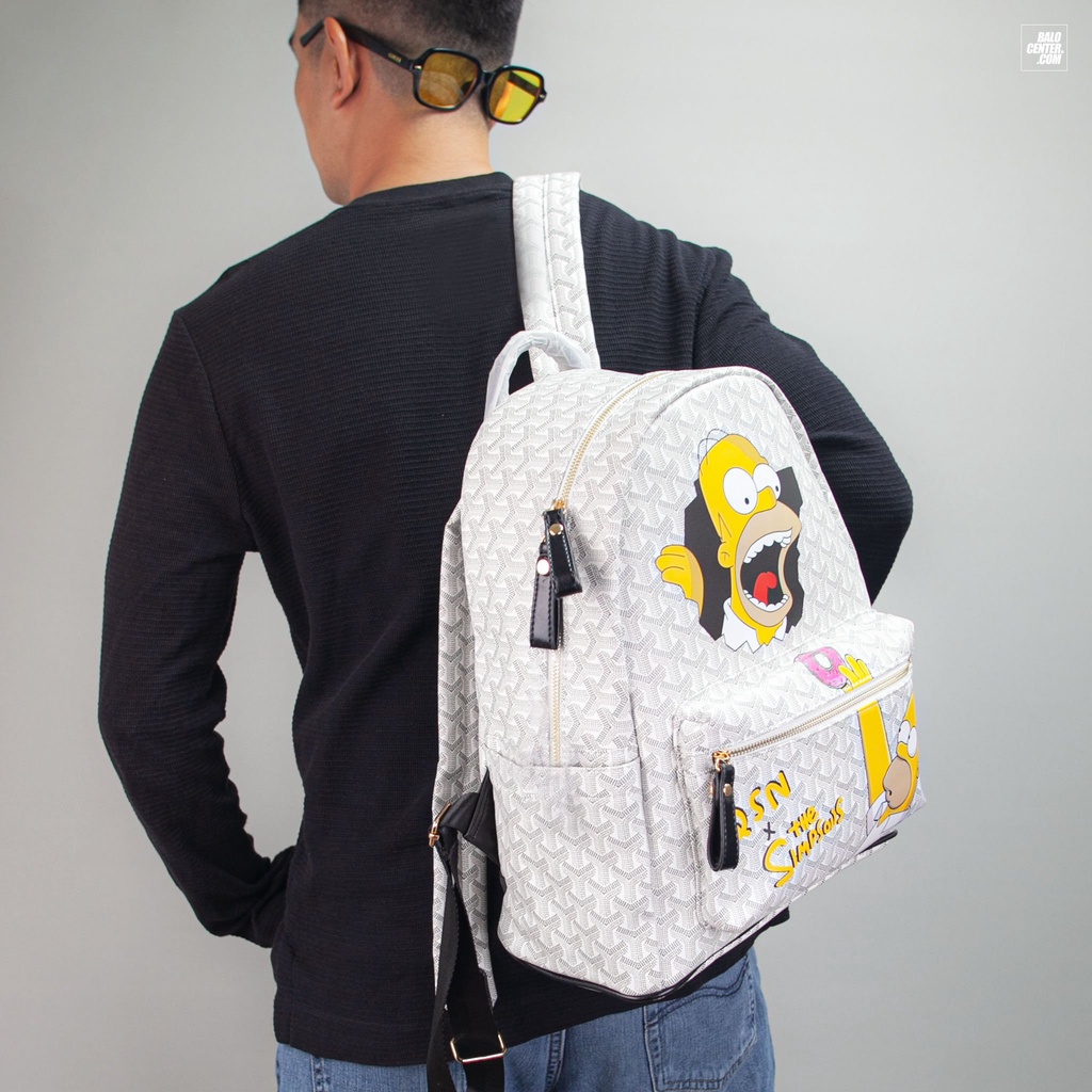 Balô Đi Học Thời Trang, Balo Du Lịch, Đi Chơi Chất Liệu Da PU Chống Thấm Cực Tốt Edmond Masion QSN The Simpsons
