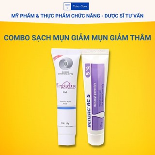 Combo 2 tuýp gel mụn Megaduo và benzac 5