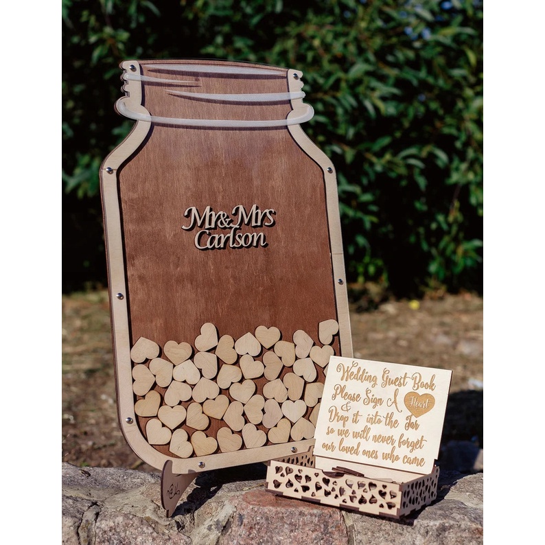 Hũ thả tim gỗ Thegioipuzzle cho đám cưới hiện đại, ký tên chúc phúc kỷ niệm ngày cưới
