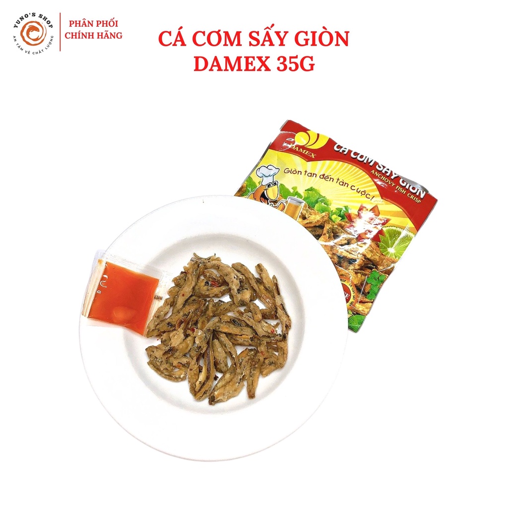 Cá cơm sấy giòn Damex gói 35g lăn bột tẩm gia vị ăn liền, đồ ăn vặt thơm ngon