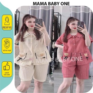 Bộ đồ bầu và sau sinh-bộ bầu pijama cộc tay trước và sau sinh có khóa cho con ti vải xốp đũi xinh.
