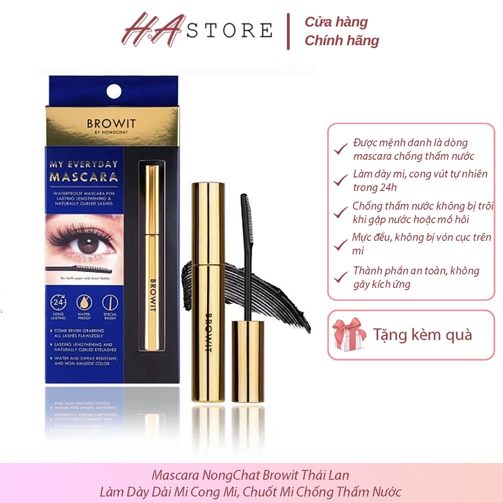 Mascara NongChat Browit Thái Lan Làm Dày Dài Mi Cong Mi, Chuốt Mi Chống Thấm Nước Chuyên Dụng Cho Makeup