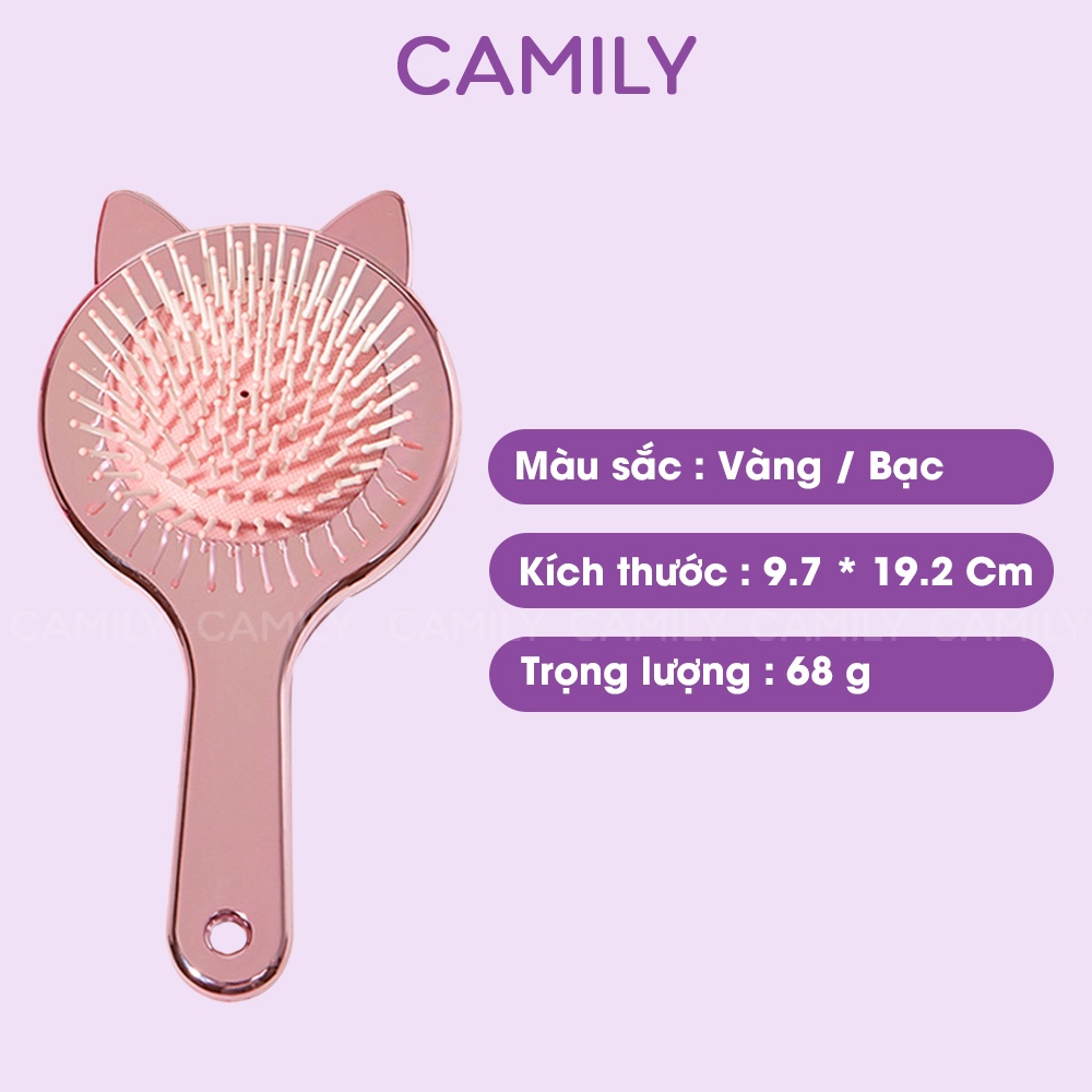 Lược Camily lược tròn chải tóc thiết kế đệm khí massage đầu hình tai mèo tráng gương cao cấp LC07