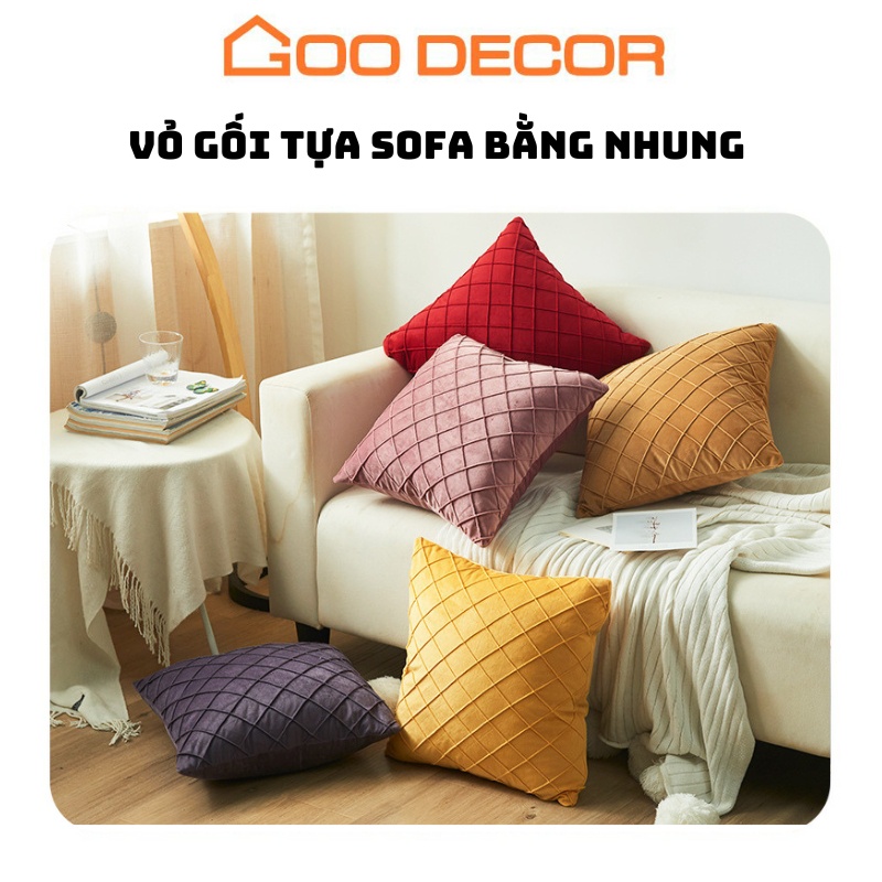 Vỏ gối sofa vải nhung, áo gối tựa sofa 30x50, 45x45 mềm mịn dày dặn - GOO Decor