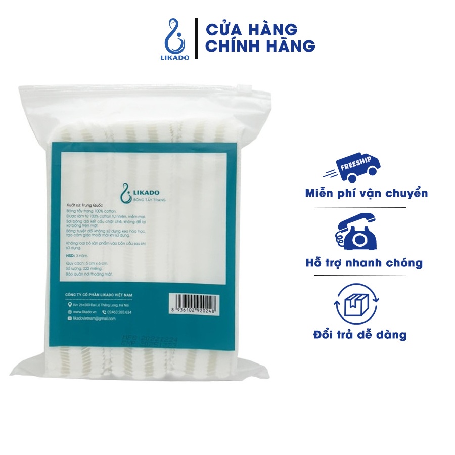 Bông tẩy trang 222 miếng Likado chất liệu Cotton (BTT - 222 miếng)