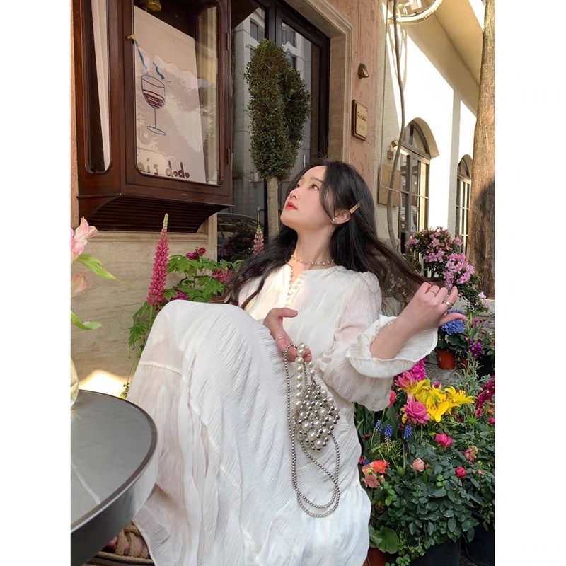 Váy Trắng Vintage Dáng Dài Style Korea