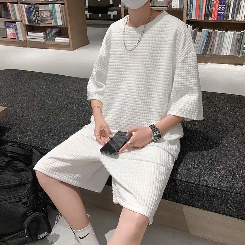 Bộ Quần Short Ngắn Tay Thường Ngày Mùa Hè Nam NữinsPhong Cách Hồng Kông Phong Cách Hàn Quốc Rộng Rãi Quần Năm Tấc Tay Áo