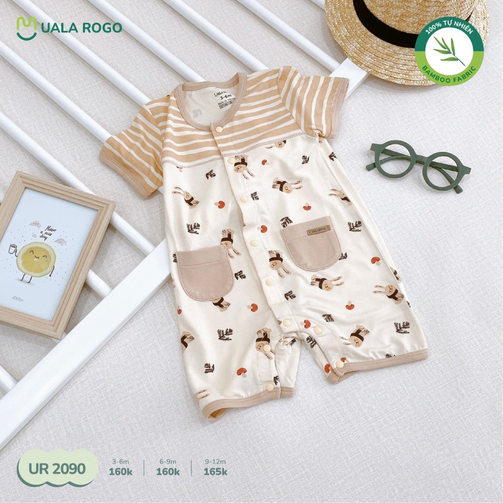 Bộ Bodysuit cộc tay cho bé Ualarogo 3-12 tháng vải sợi tre BAMBOO cúc giữa mềm mại thoáng mát co giãn 2090