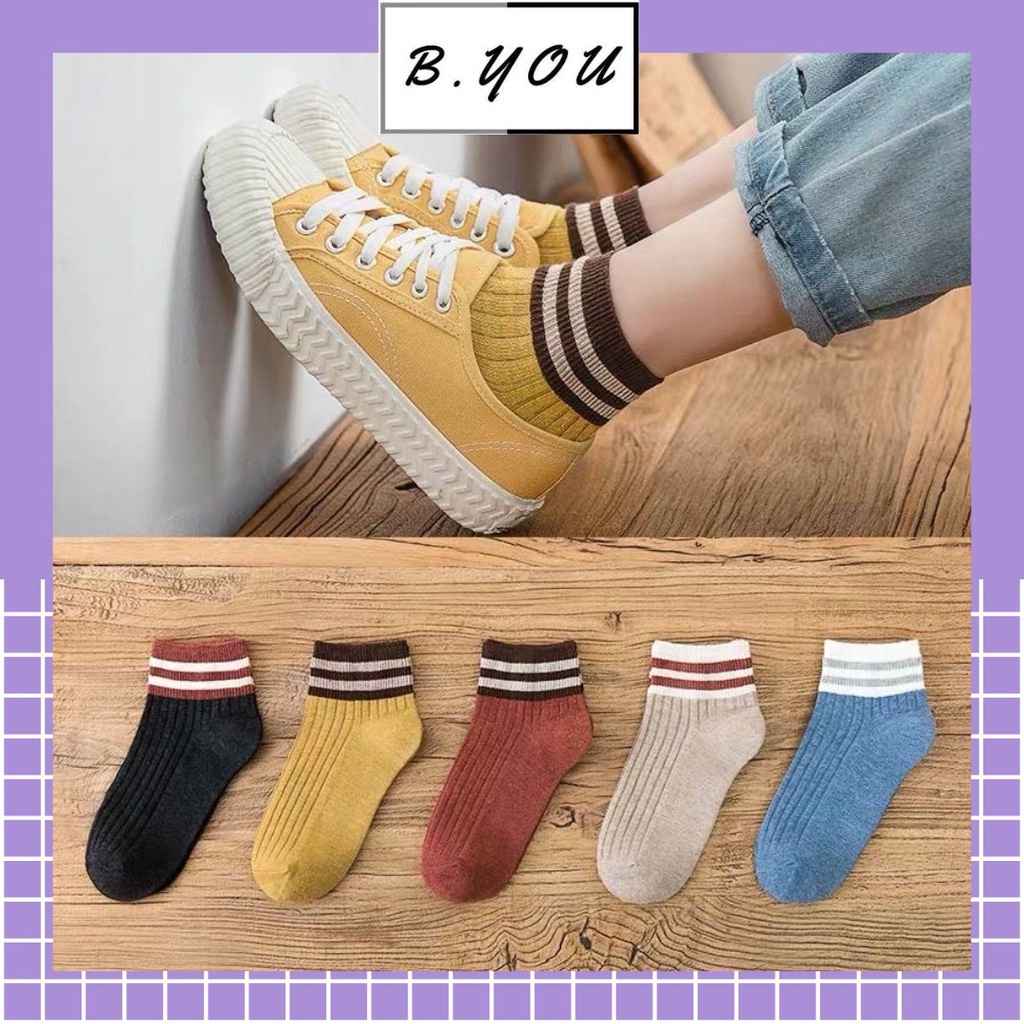 Tất nữ cổ vừa, cổ lửng, phong cách vintage, cổ kẻ xinh xắn, chất liệu thoáng mát, thấm mồ hôi