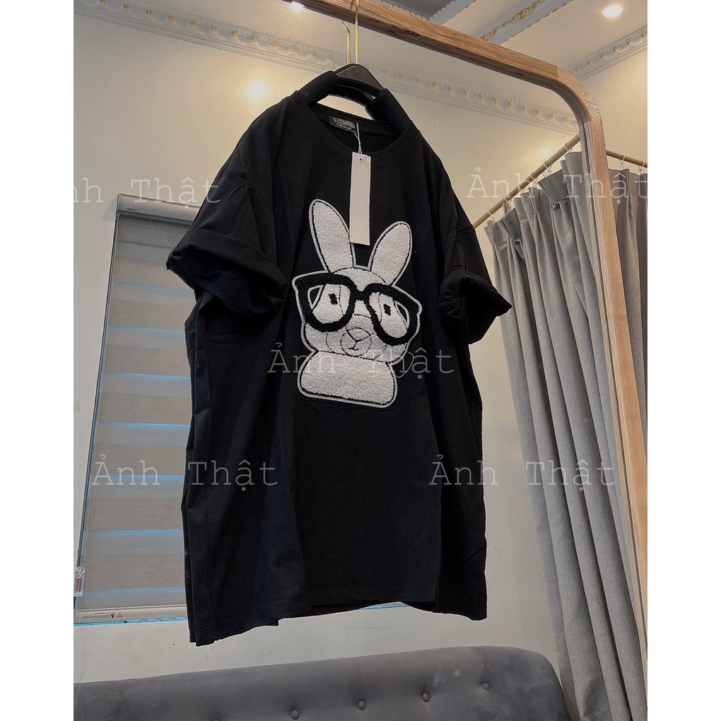 Áo Phông 3158 Thỏ Đeo Kinh In Nổi Tay Lỡ Chất Cotton Tàu Co Dãn Nam Nữ Unisex - Áo Thun Cộc Tay Bigsize