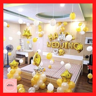 Set bóng bay trang trí phòng cưới màu vàng c55 🎈Tặng chữ hỷ + cánh hoa trang trí