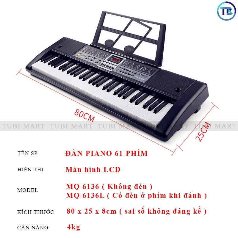 Đàn organ, đàn piano điện tử MQ6136 61 phím cao cấp, phù hợp cho người mới và đang học đàn