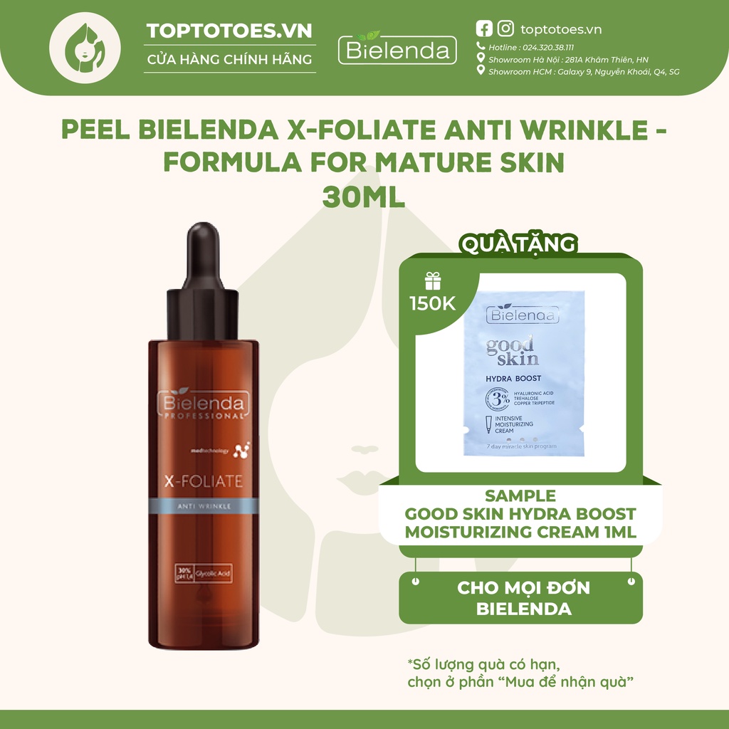 Tẩy da chết hoá học trẻ hoá da Peel Bielenda Professional X - FOLIATE Anti Wrinkle - formula for mature skin 30ml