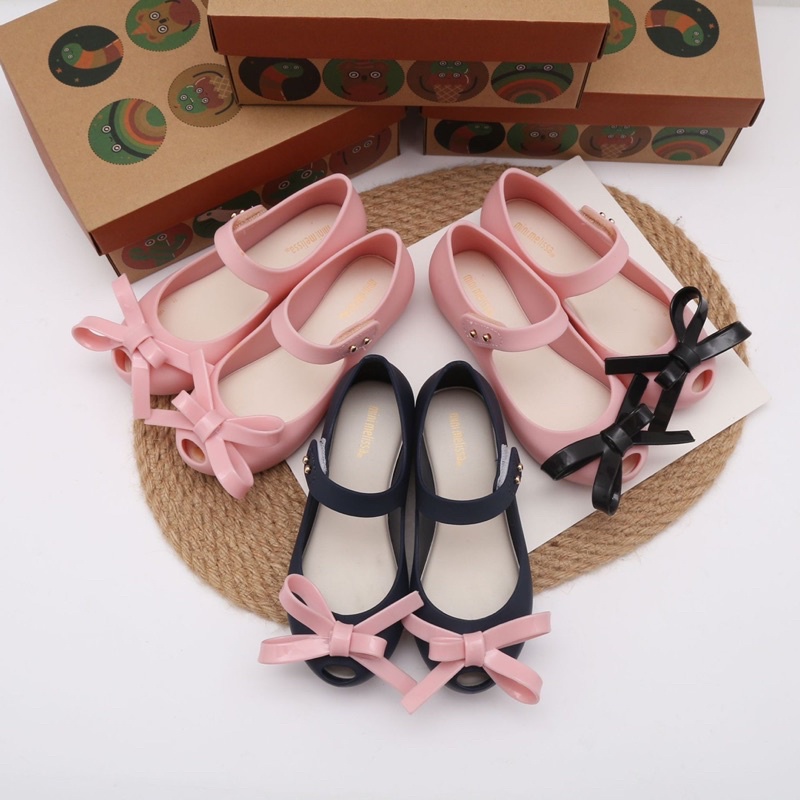 Giày Búp Bê Nhựa Melissa xuất dư đính nơ ren xinh xắn cho bé gái