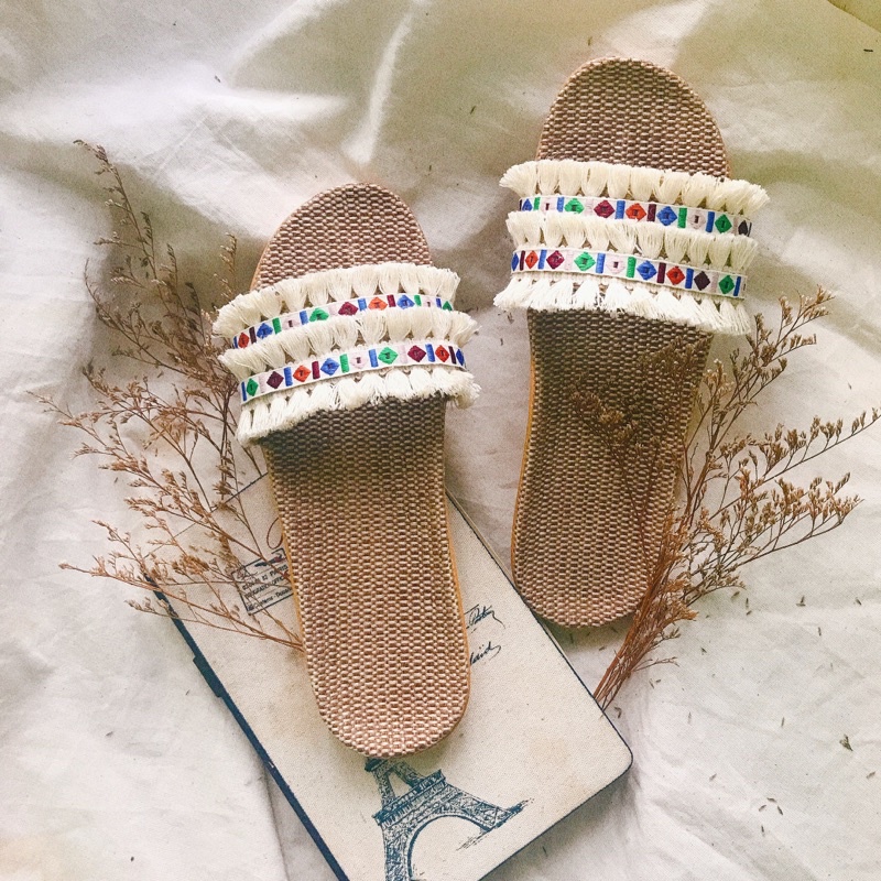 Dép cói đi biển siêu nhẹ Tua rua tuyết Mẹ&bé