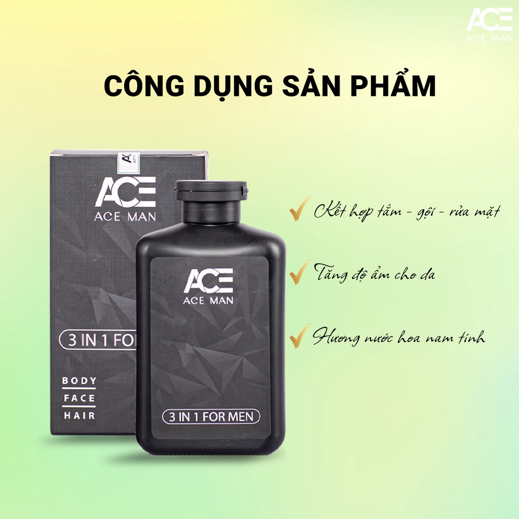 COMBO 5 sản phẩm ACEMAN 1 chai sữa tắm 3 chai dung dịch vệ sinh nam 1 thỏi son dưỡng môi nam không màu