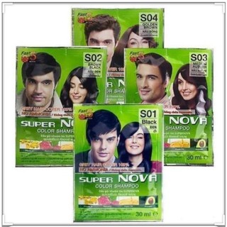 [ Hộp 12 gói 30ml ]Dầu Gội Nhuộm Tóc Thảo Dược Phủ Bạc Super Nova. Màu Đen, Nâu Đồng, Nâu Hạt Dẻ, Nâu Đen, Đỏ Tía