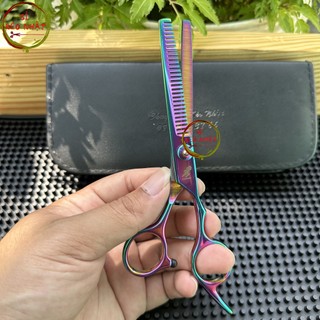 Kéo cắt tóc tỉa tóc màu titan nam nữ Nhật Bản cao cấp MS12 [1 bộ kèm ví da+lược+chỉnh kéo]