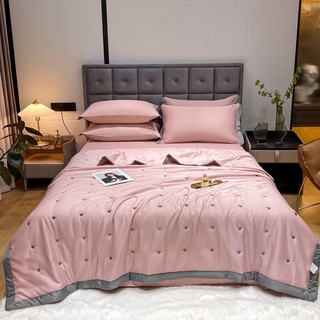 Bộ chăn ga gối lụa tencel tim phối mầu, set 4 món chăn hè ga gối lụa tencel cho mùa hè mát lạnh