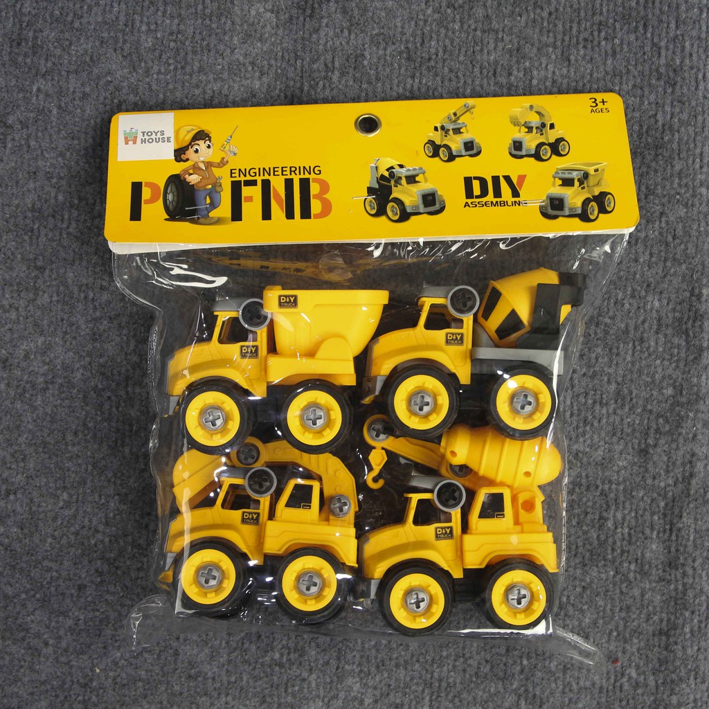 Đồ chơi giáo dục phát triển kỹ năng Stem - lắp ghép mô hình xe xây dựng DIY set 4 xe Toyshouse 831 cho bé 3 tuổi trở lên