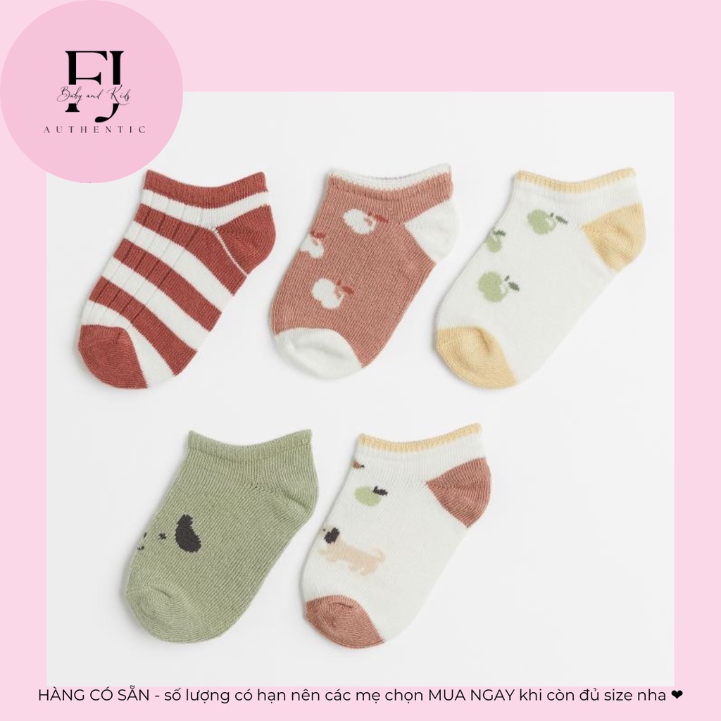 Tất trẻ em chính hãng HM, tất baby bé trai sét 5 tất họa tiết, hàng hiệu cho bé Size 1-2.5