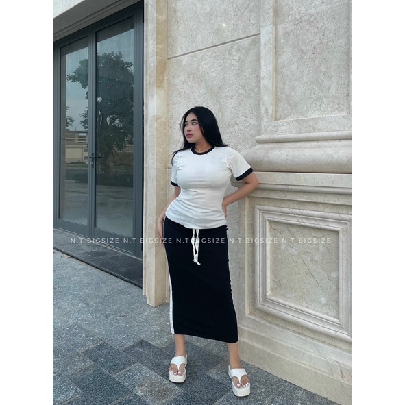 Set áo thun gân + chân váy hoac quan 55-90kg