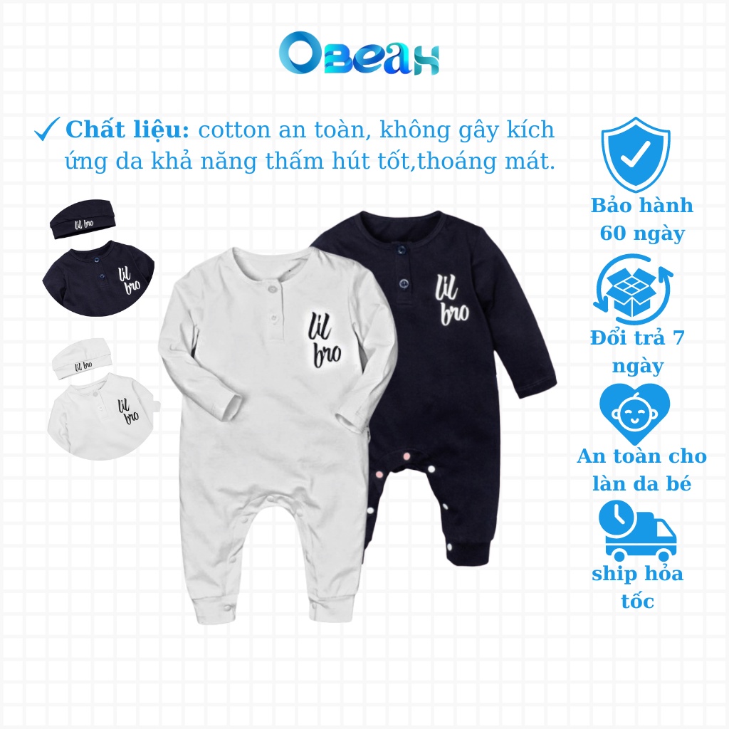 set body cho bé sơ sinh in chữ Lil Bro OBEAH chất liệu cotton tự nhiên