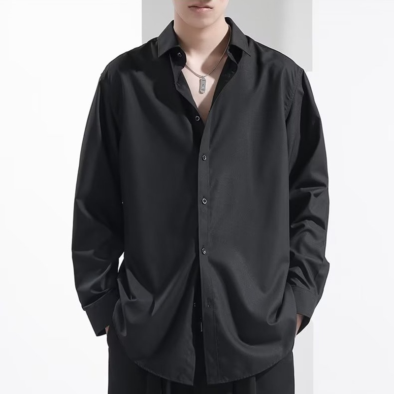Áo Sơ Mi Nam Dài Tay Dáng Rộng Màu Đen Phong Cách Hàn Quốc Cao Cấp Size S-4XL