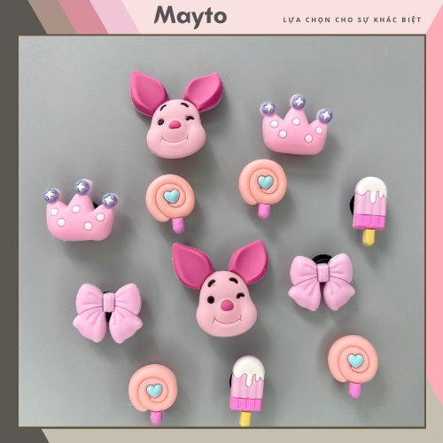 Bộ 12 Jibbitz, Sticker, Charm 2D Winnie The Pooh nhựa dẻo PVC Gắn Dép Crocs, Cross, Dép Sục, Cá Sấu Mayto