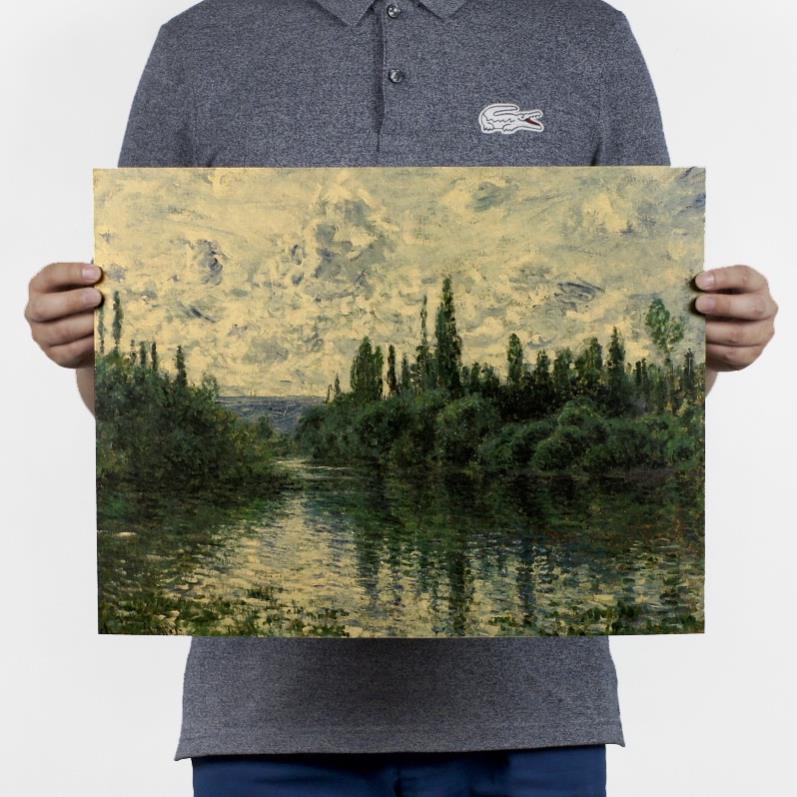 Poster Dán Tường Tranh sơn dầu Monet-Seine River phong cách Nhật cổ điển 36x47cm