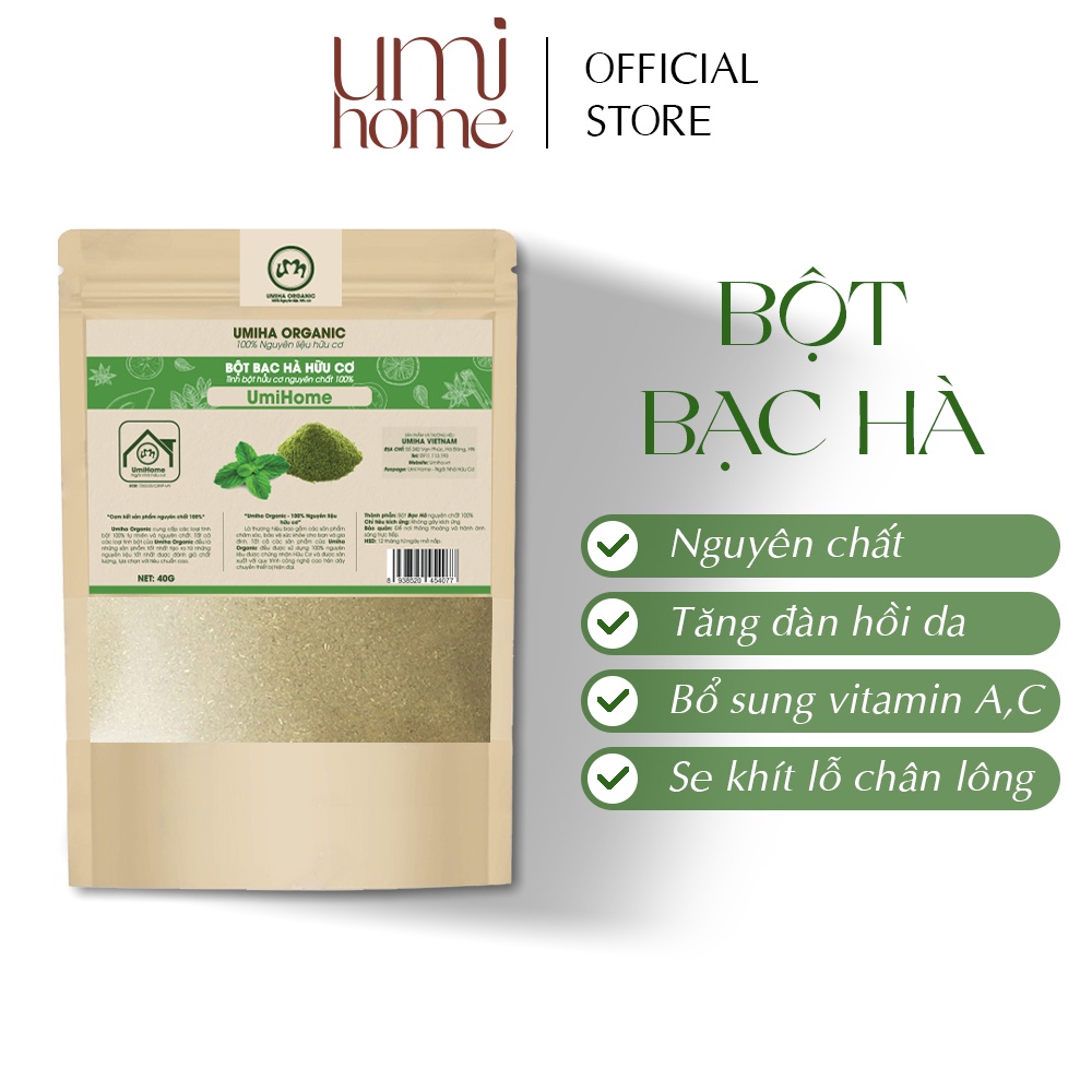 Bột Bạc Hà nguyên chất UMIHOME 40G đắp mặt nạ dưỡng ẩm cho da