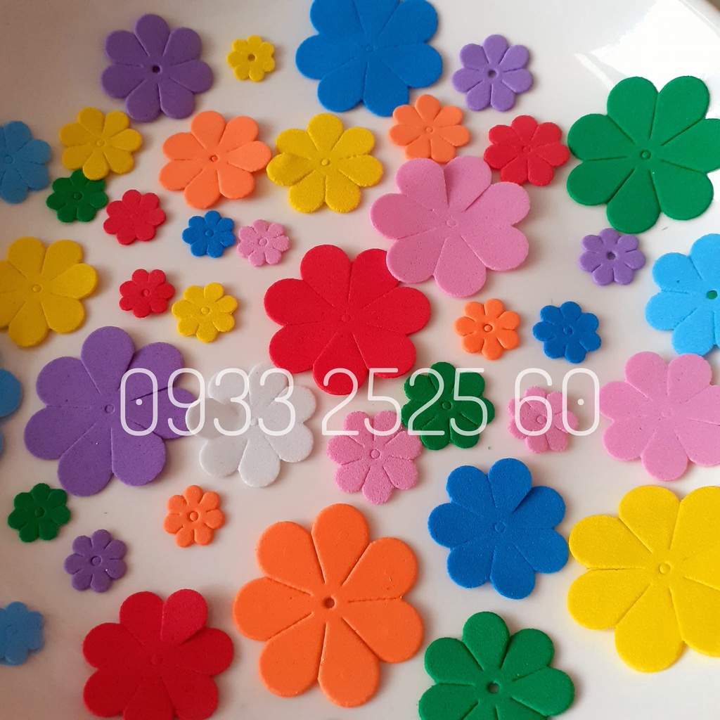 90 hoa xốp nhí, trộn 5 size - Dùng trang trí thiệp, bưu thiếp, phong thư, hộp quà,....