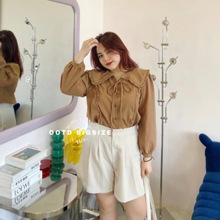 Sơ mi bigsize bèo dọc cổ buộc nơ (OOTD BIGSIZE 60-90kg)