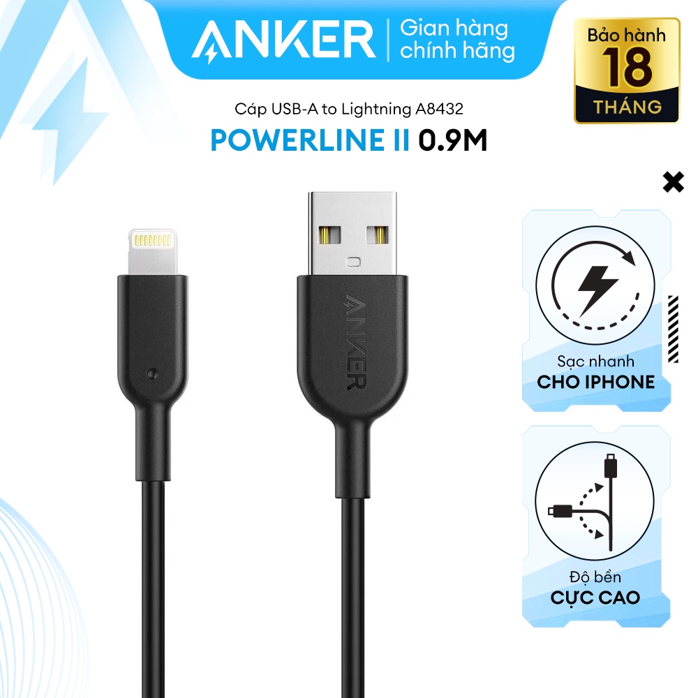 Cáp sạc ANKER Powerline II Lightning - dài 0.9m - A8432