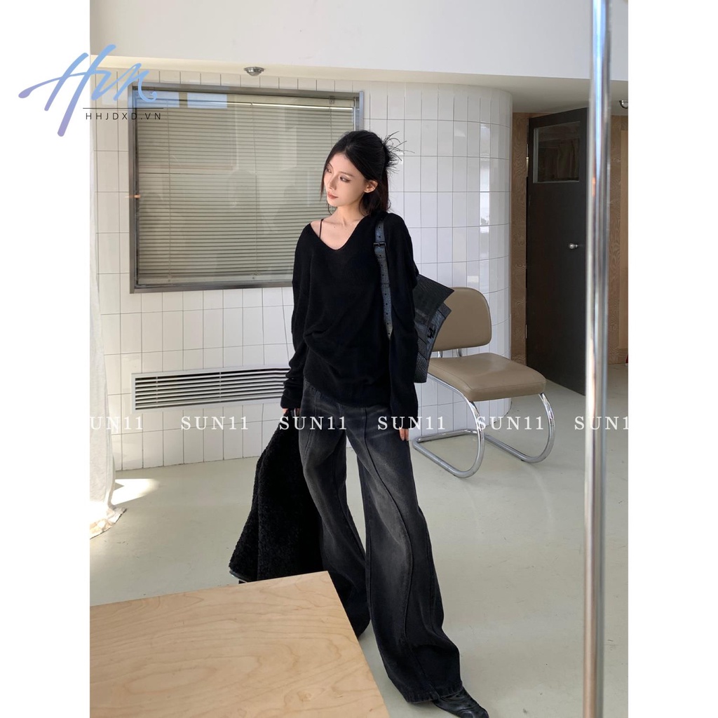 Áo Dệt Kim Tay Dài Cổ Chữ V Màu Trắng Trong Suốt Dáng Rộng Thời Trang Mùa Xuân 2023 Cho Nữ