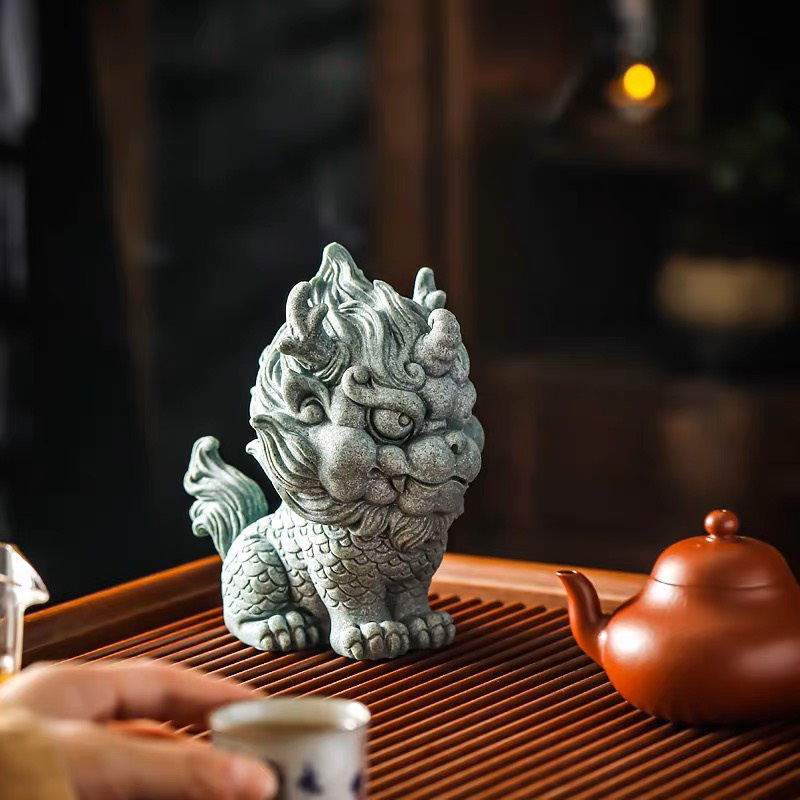 Tượng KỲ LÂN Đá Sa Thạch xanh trang trí bàn trà, lũa, bàn làm việc nhiều kích cỡ