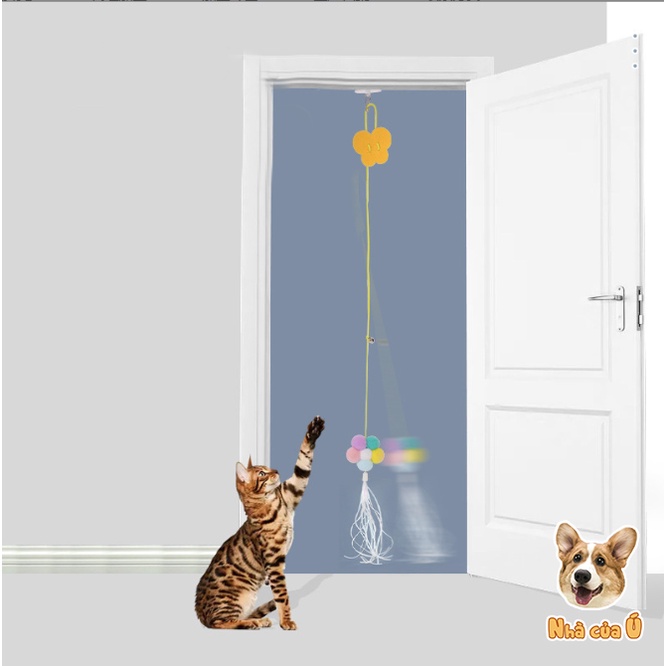 Đồ chơi cho mèo gắn tường có chuông, dây treo dán trần nhà - đồ chơi mèo đuổi bắt