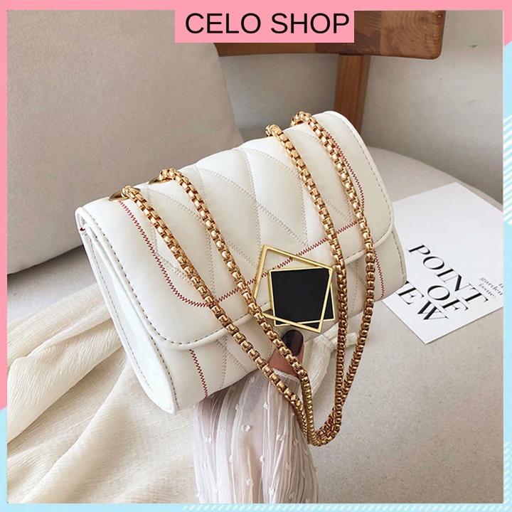 Túi xách nữ đẹp hình chữ nhật màu trắng Celo Shop trần trám thời trang công sở giá rẻ
