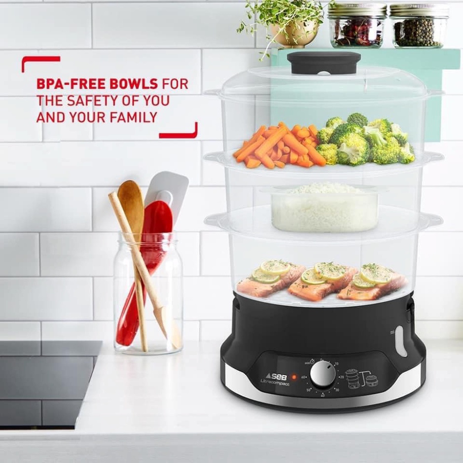 Nồi Hấp Điện Tefal Ultra Compact VC2048 3 Tầng