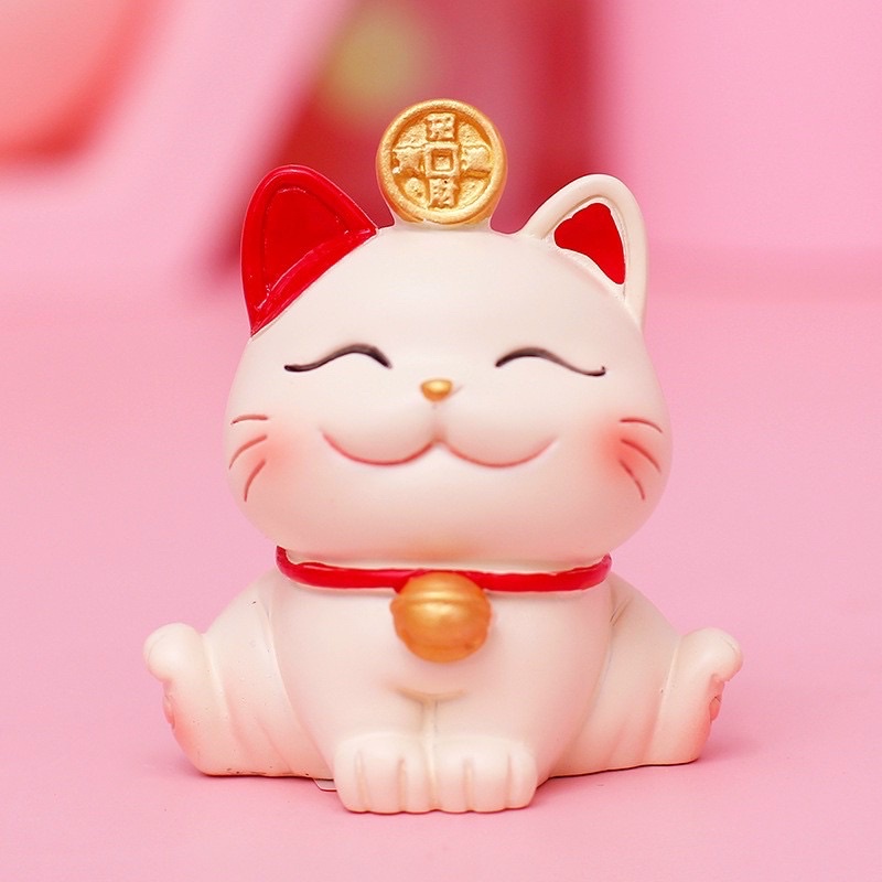 Set 4 chú mèo may mắn dễ thương, decor để bàn làm việc,trang trí,xe hơi ô tô