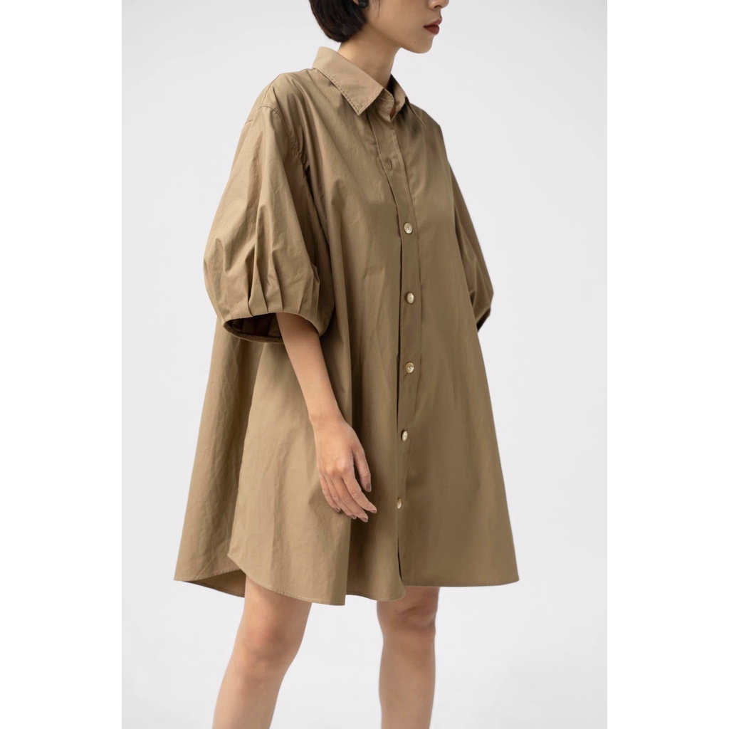 /ou'ba:d/ - ĐẦM NÂU TAY CHUÔNG cổ sơmi form suông basic nữ S/M