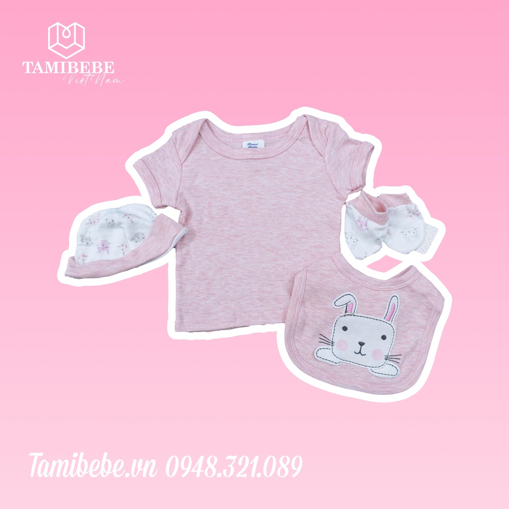 Set Quà Tặng Thôi Nôi Đầy Tháng Em Bé Tamibebe - Quần Áo Sơ Sinh - Thỏ Hồng