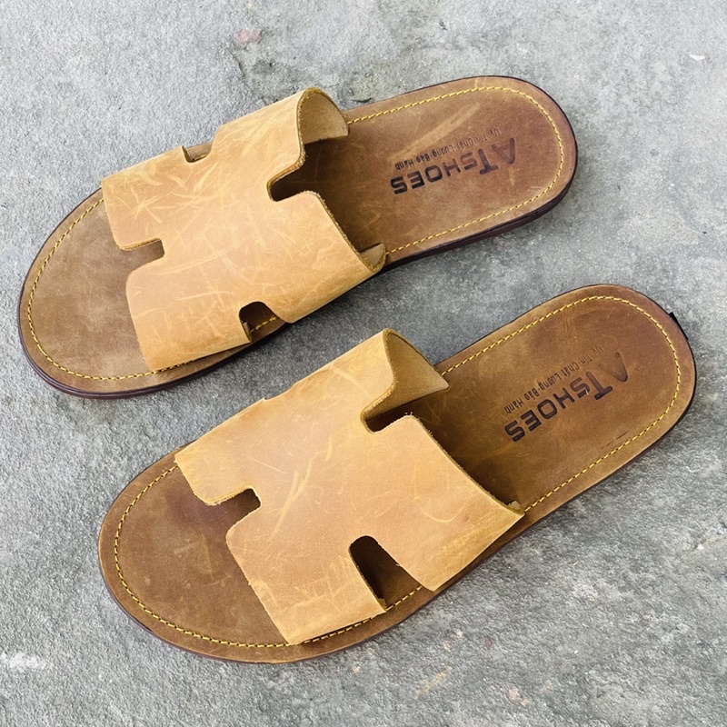 Dép Da Nam Cao Cấp Dép Nam Chữ H Da Bò Đế Caosu Cao Cấp HADA
