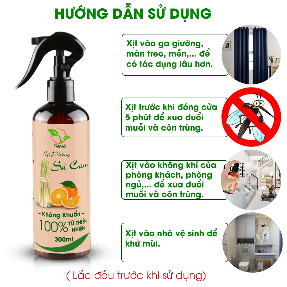 Xịt phòng Sả Cam chai 300ml TAMAS, được chiết xuất từ tinh dầu thiên nhiên, an toàn, thư giãn, khử mùi, thơm phòng,...