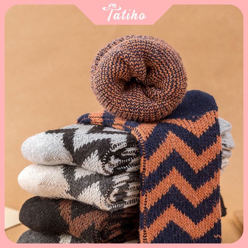 Vớ Tất cổ cao unisex nam nữ chất liệu len dệt mềm mịn họa tiết sóng phong cách vintage thời trang thu đông - mã TV032