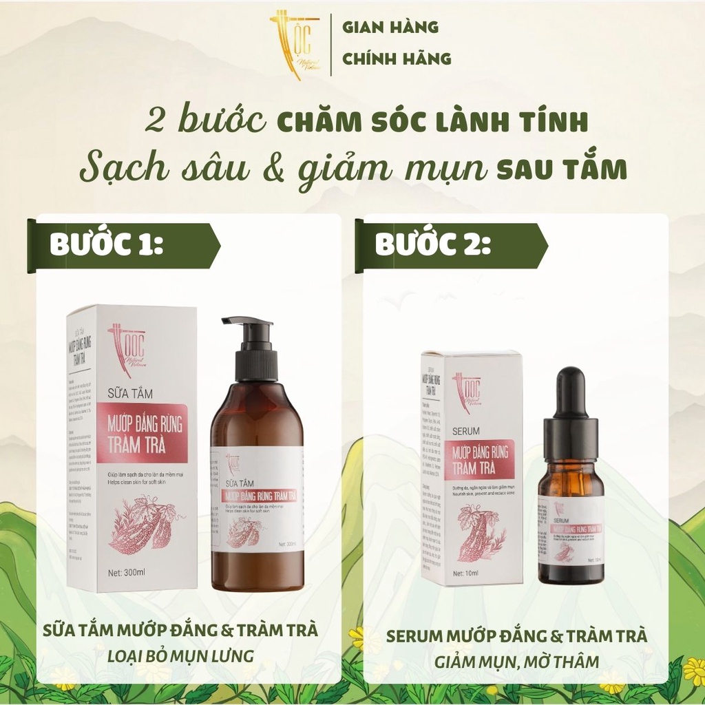 Combo 2 Sữa tắm Mướp đắng rừng & Tràm trà Cao Bằng TỘC Natural sạch khuẩn, giảm mụn và viêm nang lông 300ml