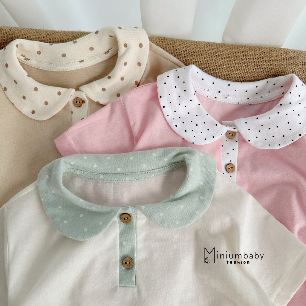 Bộ đồ cộc tay quần lửng cổ chấm bi cho bé gái chất liệu 100% cotton, mát mẻ quần áo trẻ em MiniumBaby-SB1382
