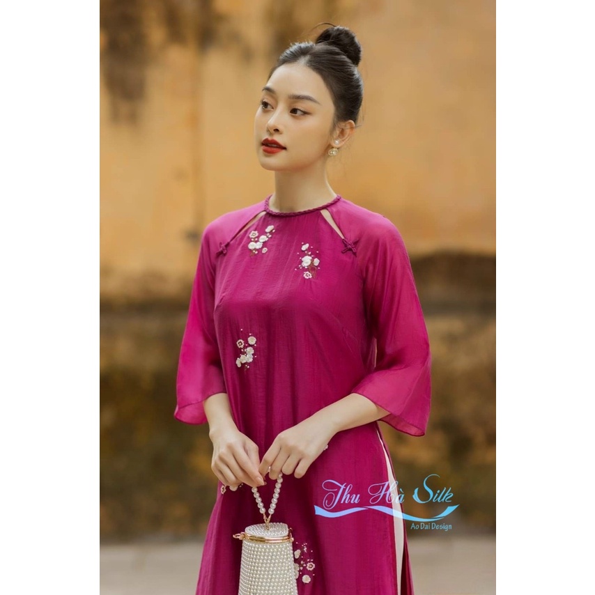 Áo dài cách tân thiết kế chất liệu tơ óng thêu kết cổ cao cấp - Shop áo dài Thu Hà Silk - TH85