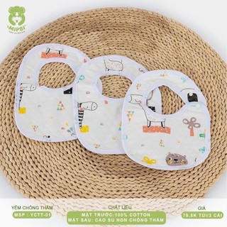 Set 3 yếm chống thấm 100% cotton mipbi siêu cao cấp yctt01