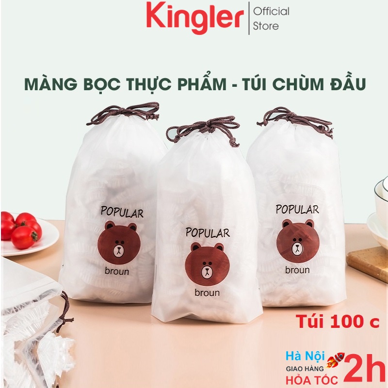 Gói 100 Màng Bọc Thực Phẩm Co Giãn, Túi Nilon Màng Bọc Thực Phẩm, Đa Năng, Mũ Ủ Tóc, Mũ Đội Đầu Khi Tắm. Kingler 5180